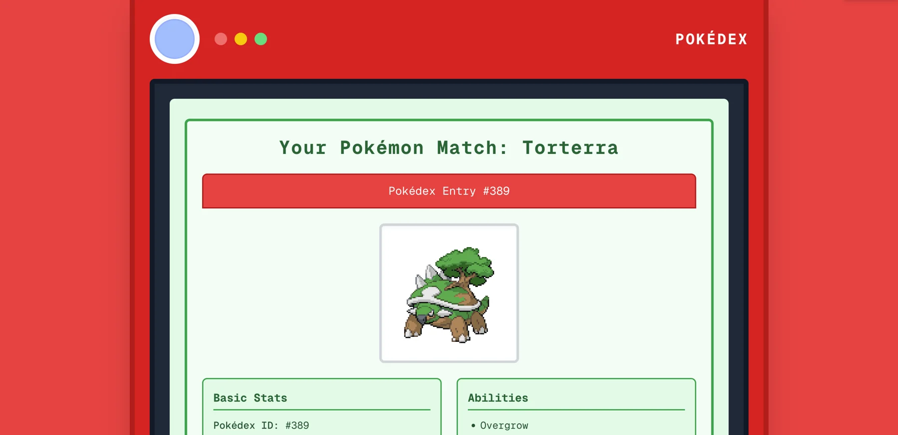 Poke-Pal Pokédex-style personality match interface