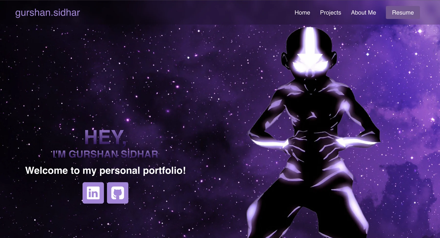 The original purple, space-themed Gurshan Sidhar portfolio